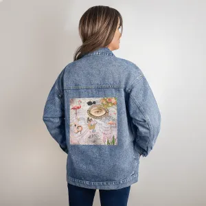Pink Paris Collage Oversized Women's DTG Denim Jacket