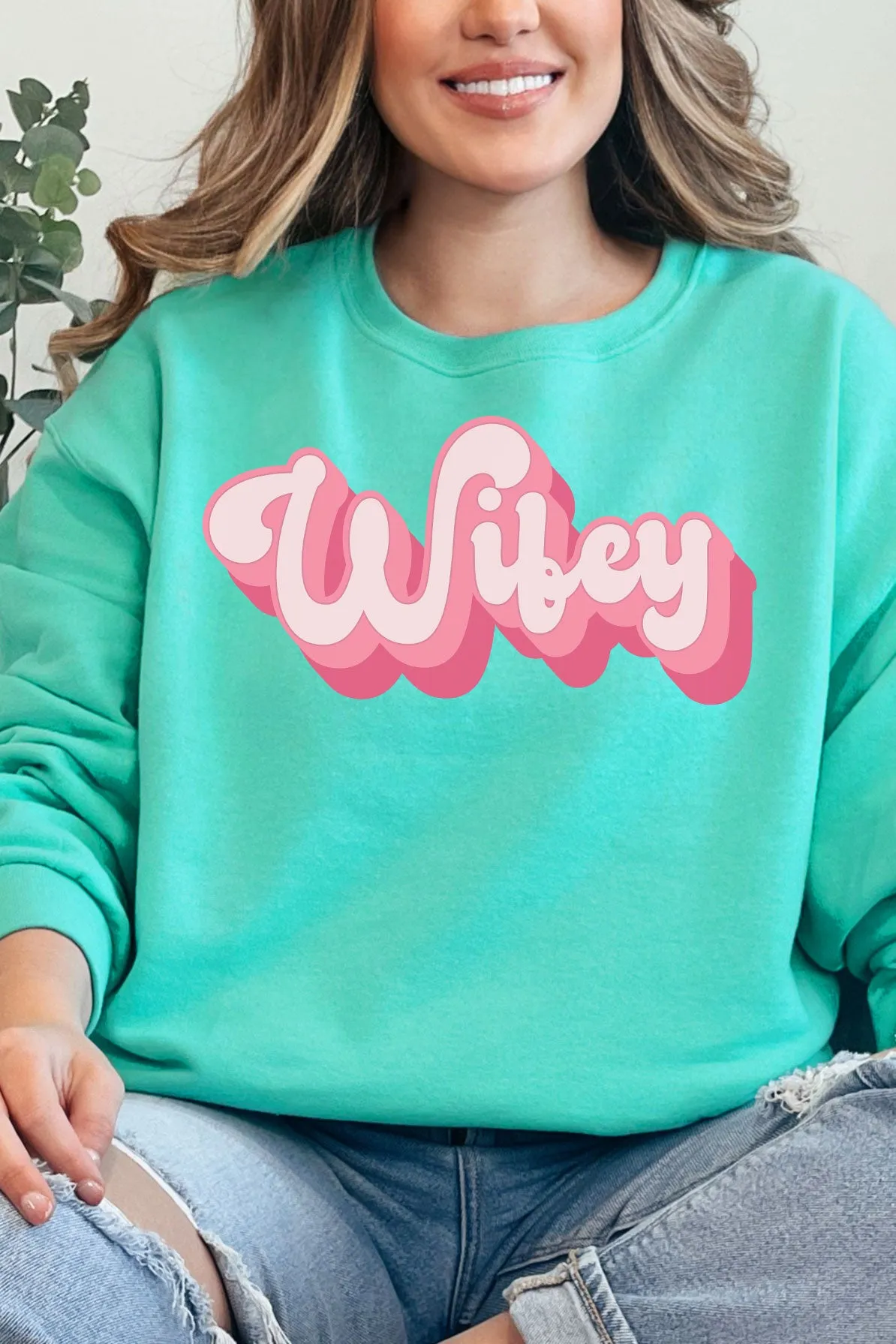 Pink Retro Wifey Unisex NuBlend Crew Sweatshirt
