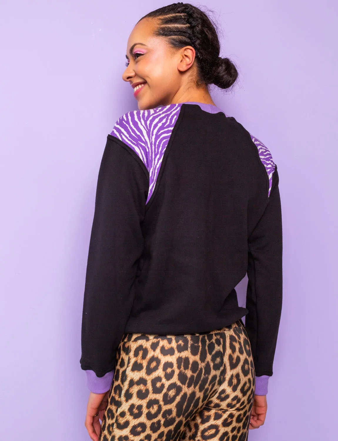 Plain Black & Purple Zebra Print Sweatshirt