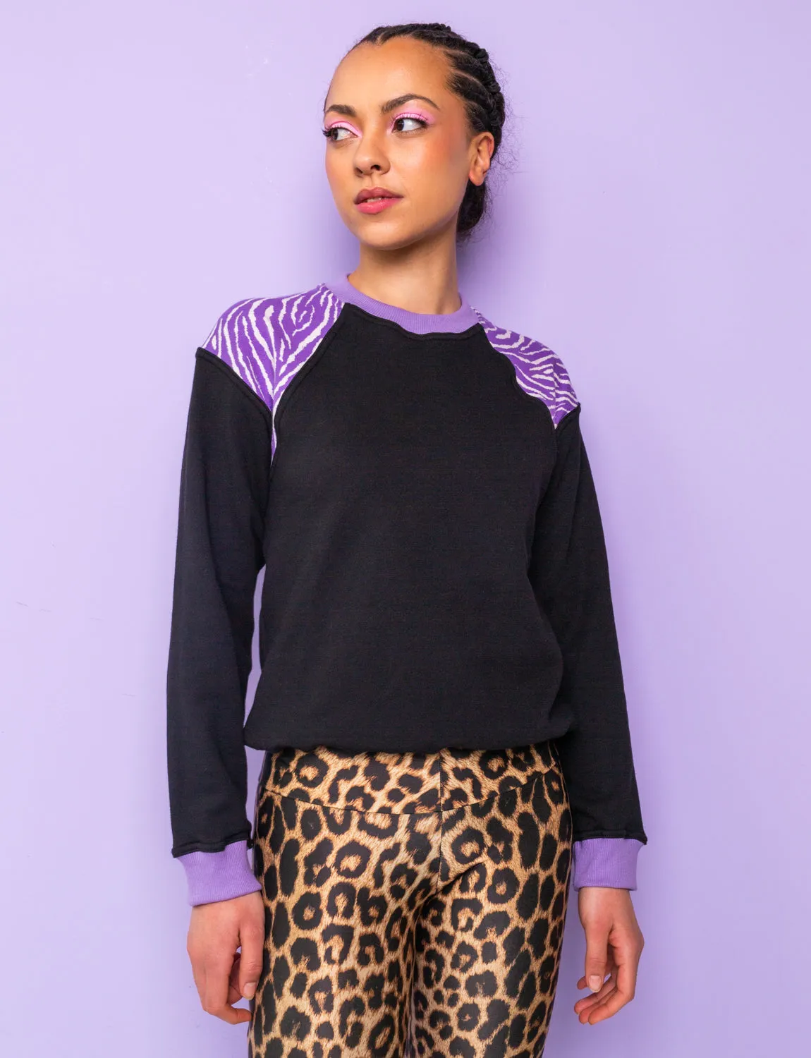 Plain Black & Purple Zebra Print Sweatshirt