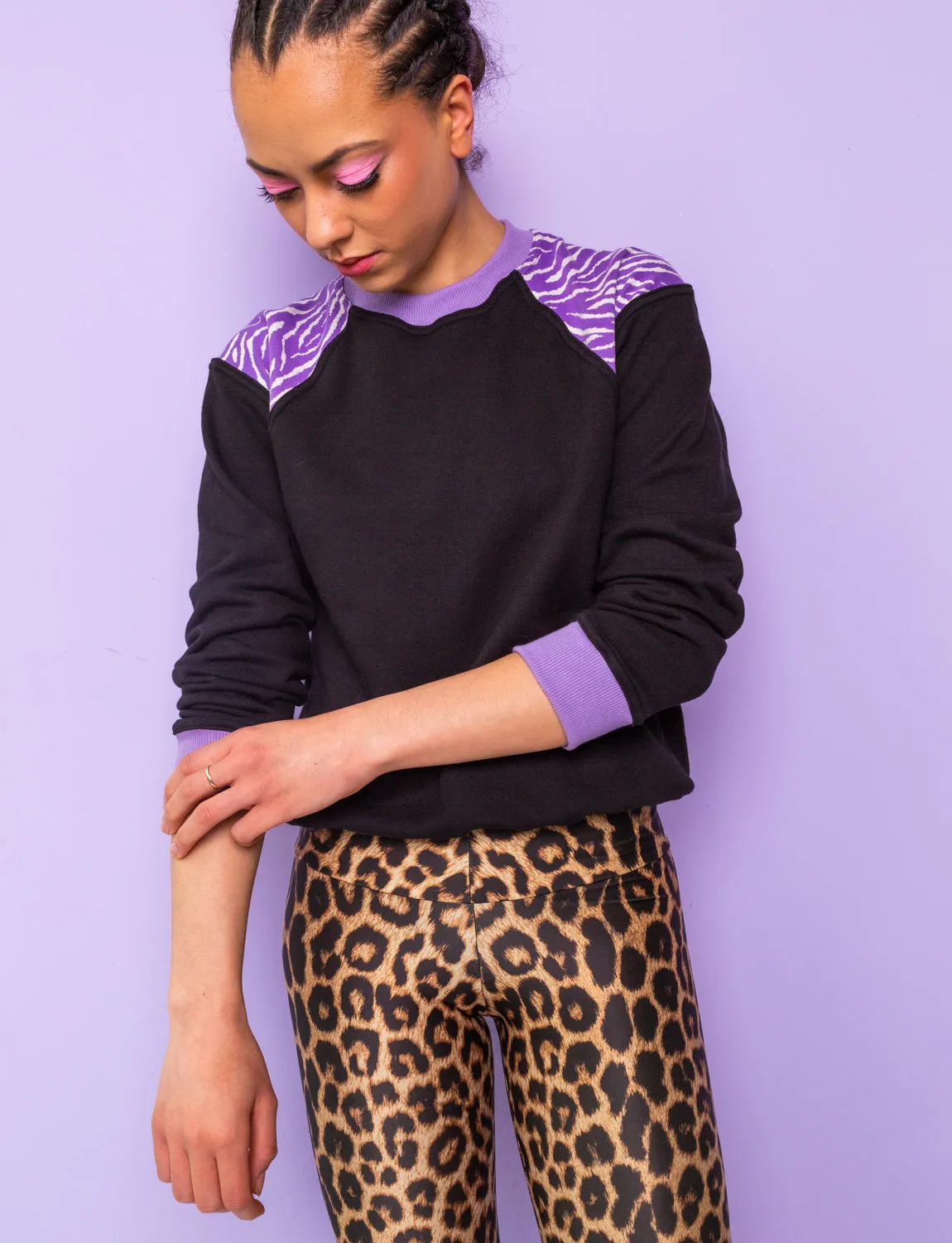 Plain Black & Purple Zebra Print Sweatshirt