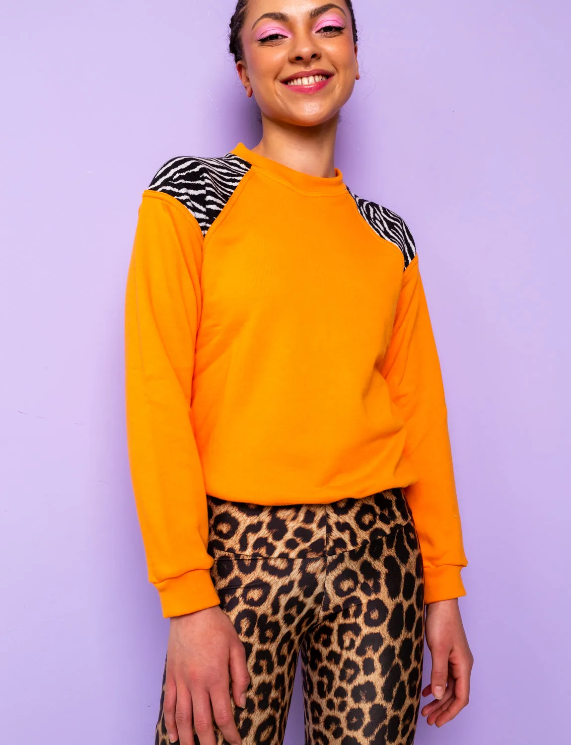 Plain Orange & Zebra Print Sweatshirt