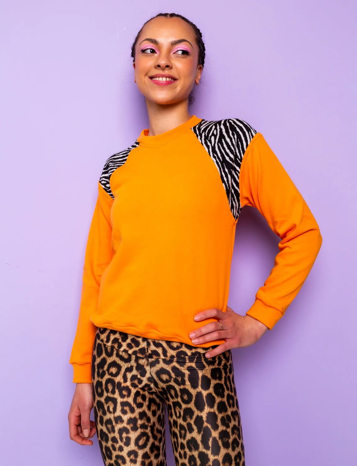Plain Orange & Zebra Print Sweatshirt