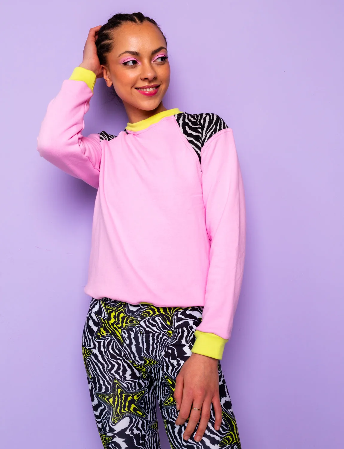 Plain Pink & Black Zebra Print Sweatshirt