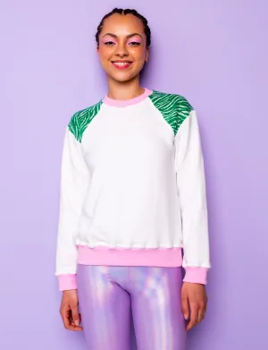 Plain White & Green Zebra Print Sweatshirt