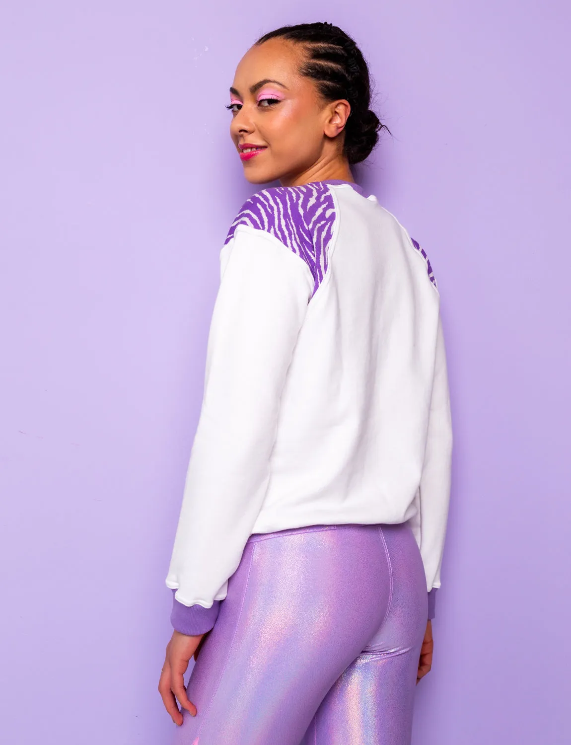 Plain White & Purple Zebra Print Sweatshirt