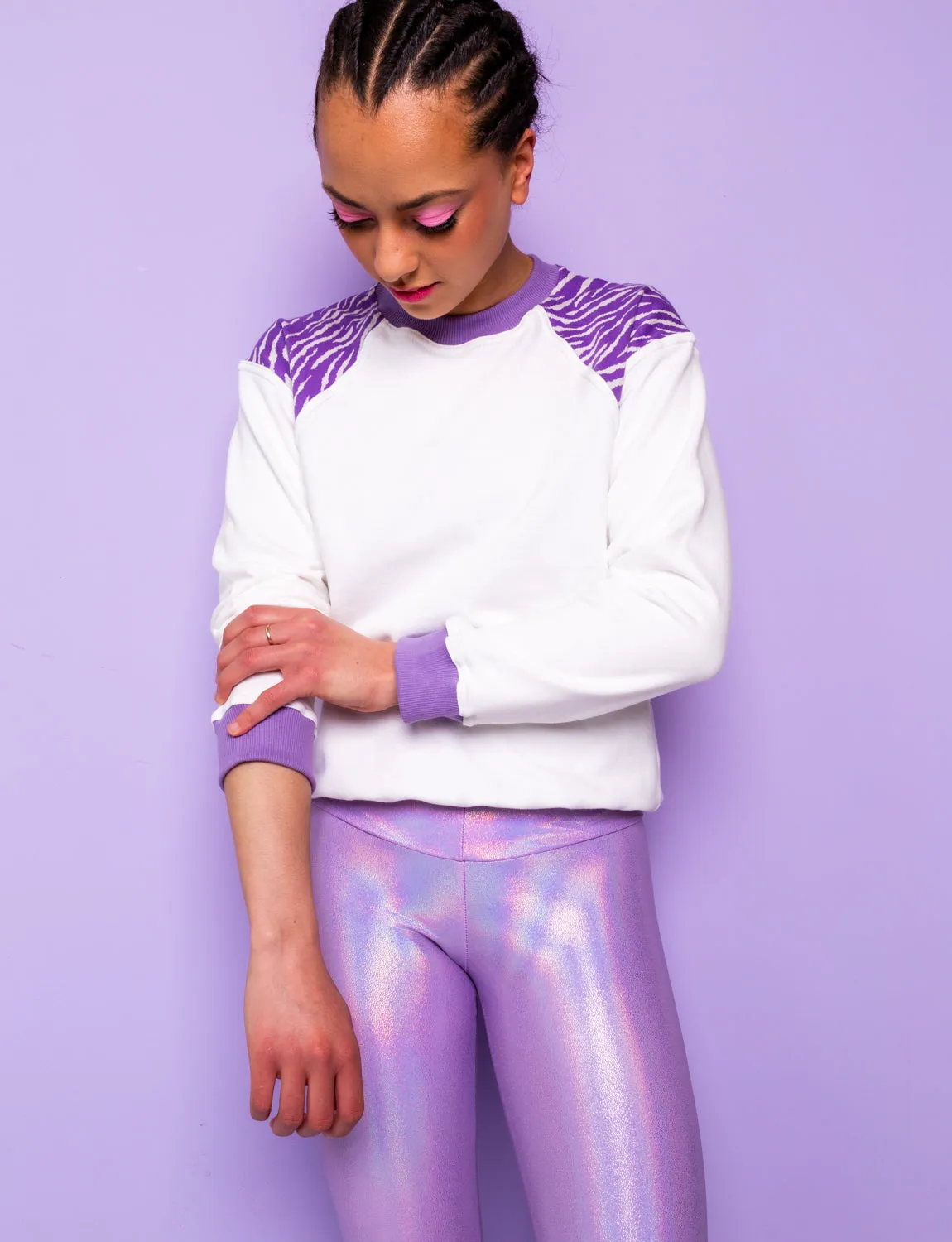 Plain White & Purple Zebra Print Sweatshirt