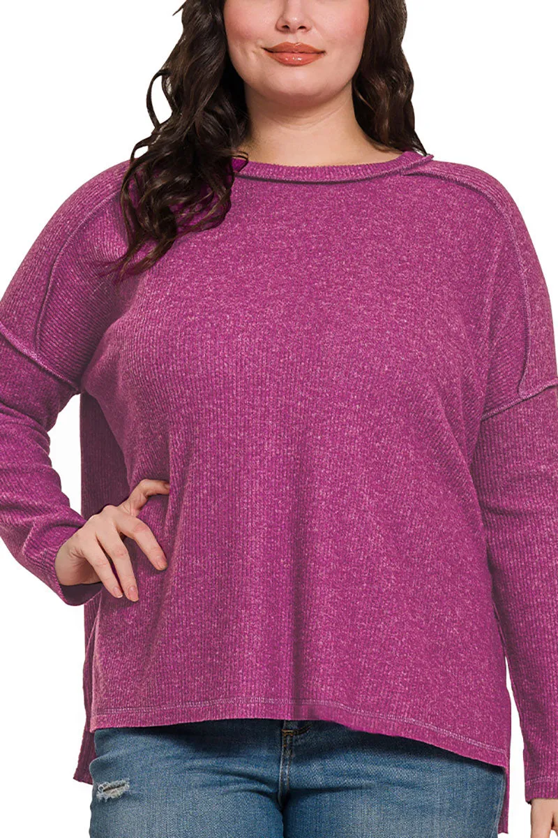 Plus Size Falling Snow Light Plum Ribbed Hacci Sweater