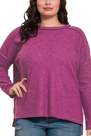 Plus Size Falling Snow Light Plum Ribbed Hacci Sweater