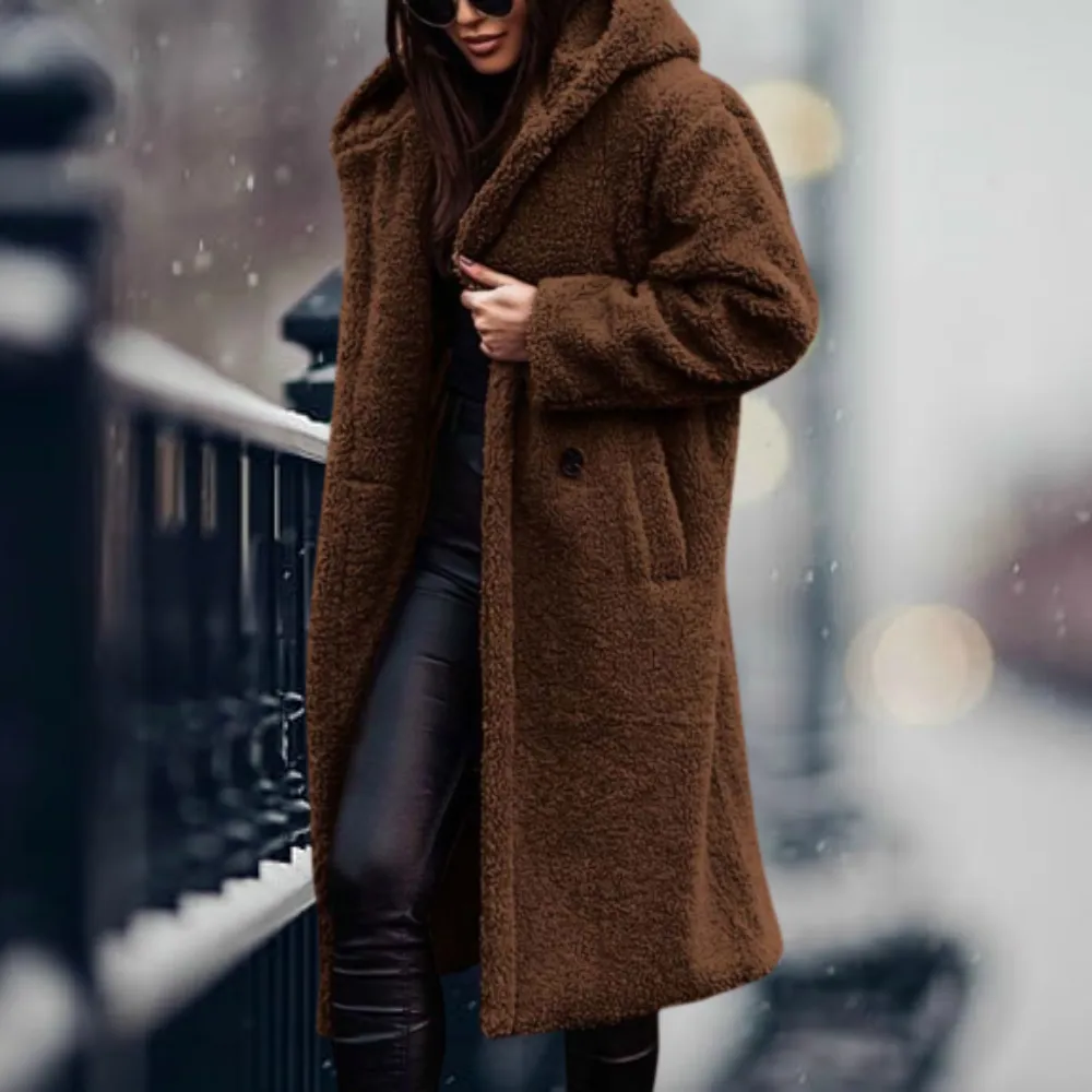 Plush oversized teddy coat for women