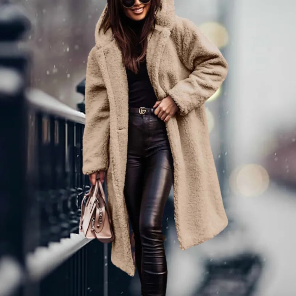 Plush oversized teddy coat for women