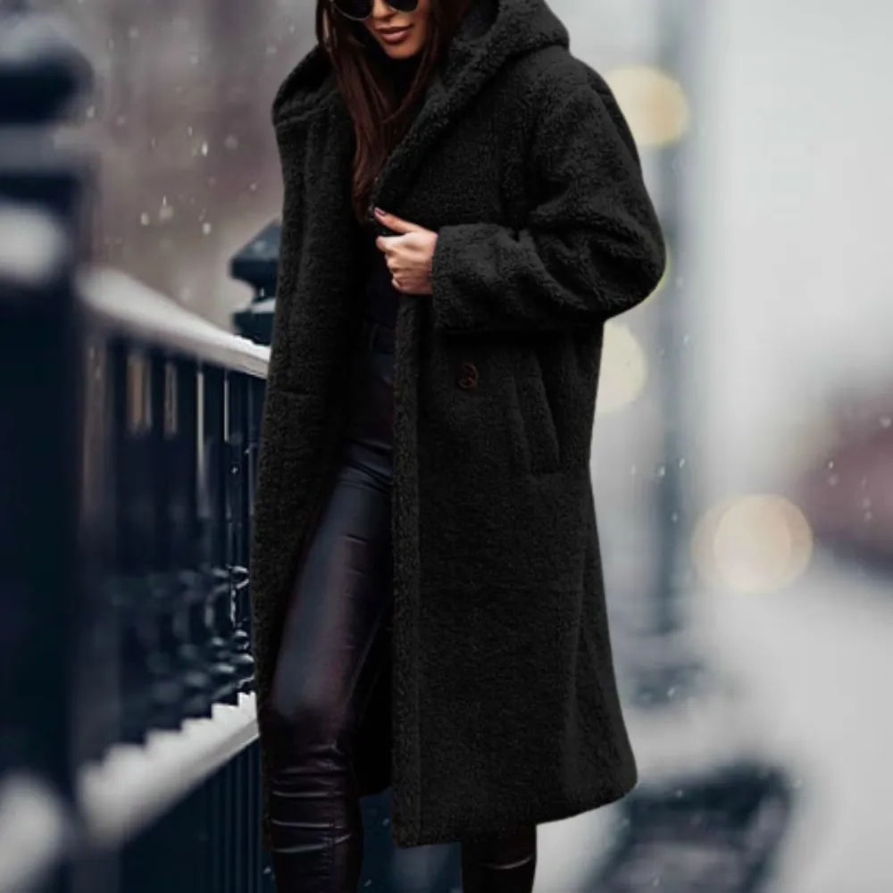 Plush oversized teddy coat for women