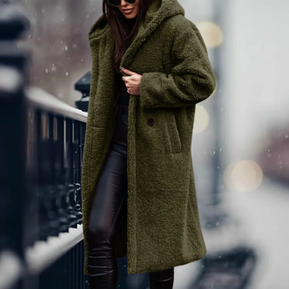 Plush oversized teddy coat for women