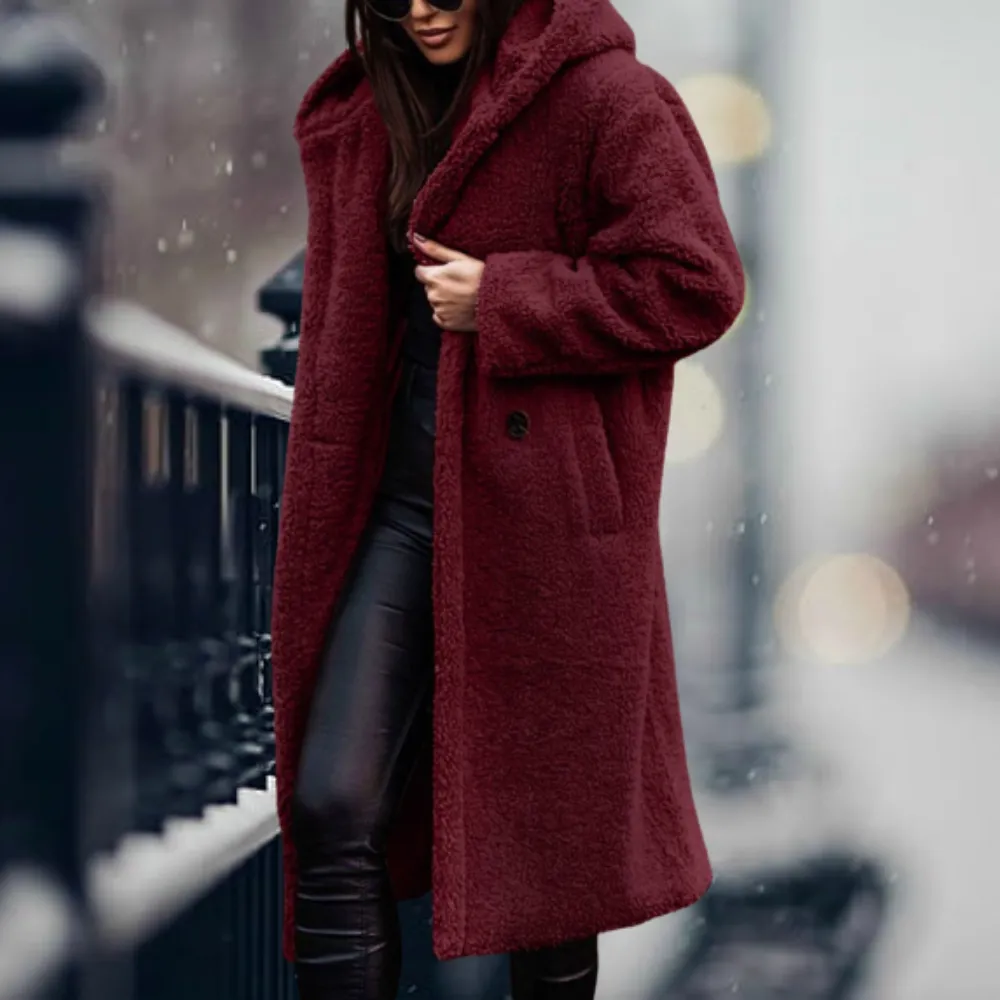 Plush oversized teddy coat for women