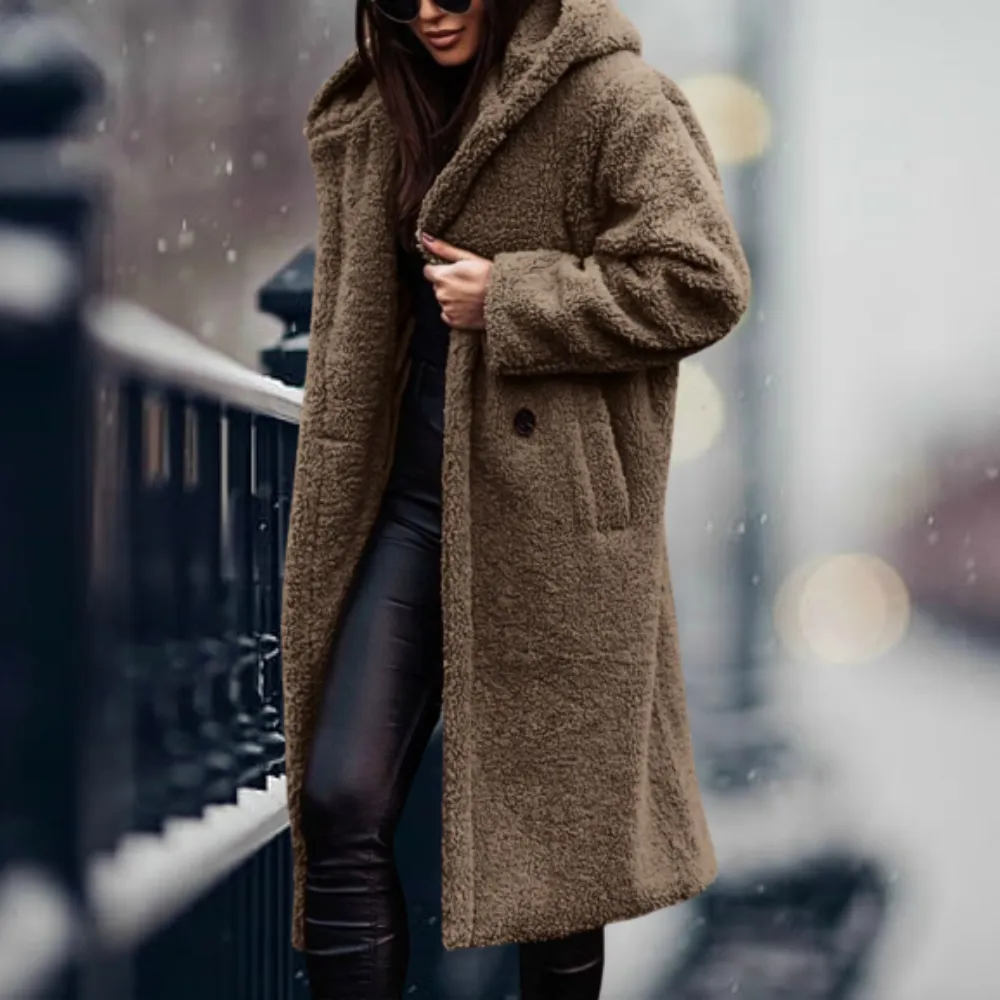 Plush oversized teddy coat for women