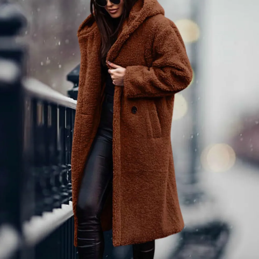 Plush oversized teddy coat for women