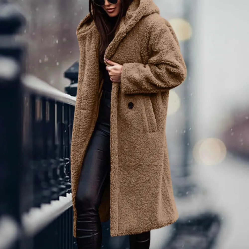 Plush oversized teddy coat for women