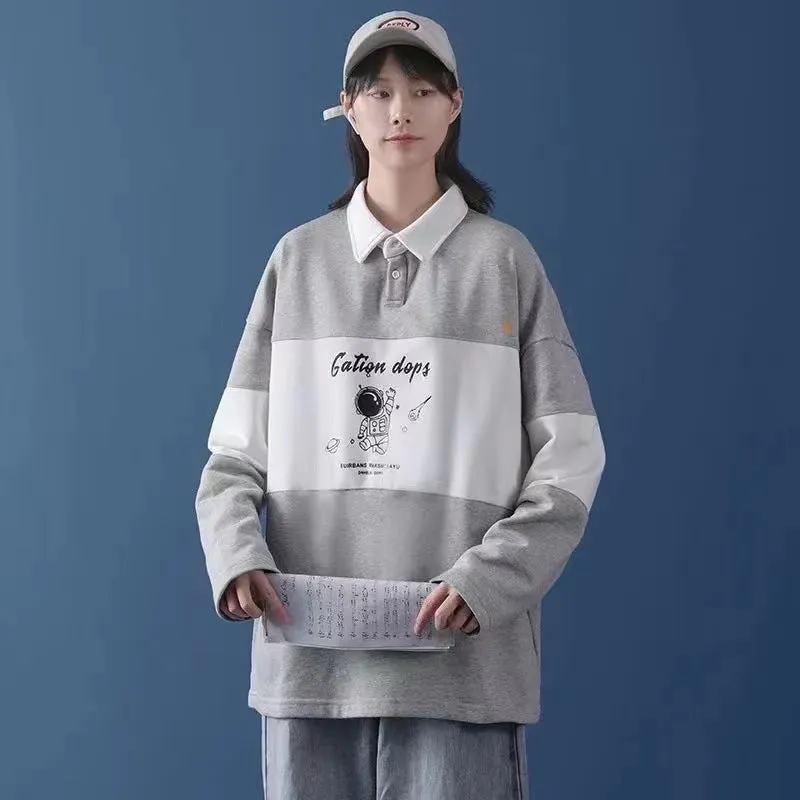 Polo Collar Astronaut Printed Sweater Women's Top