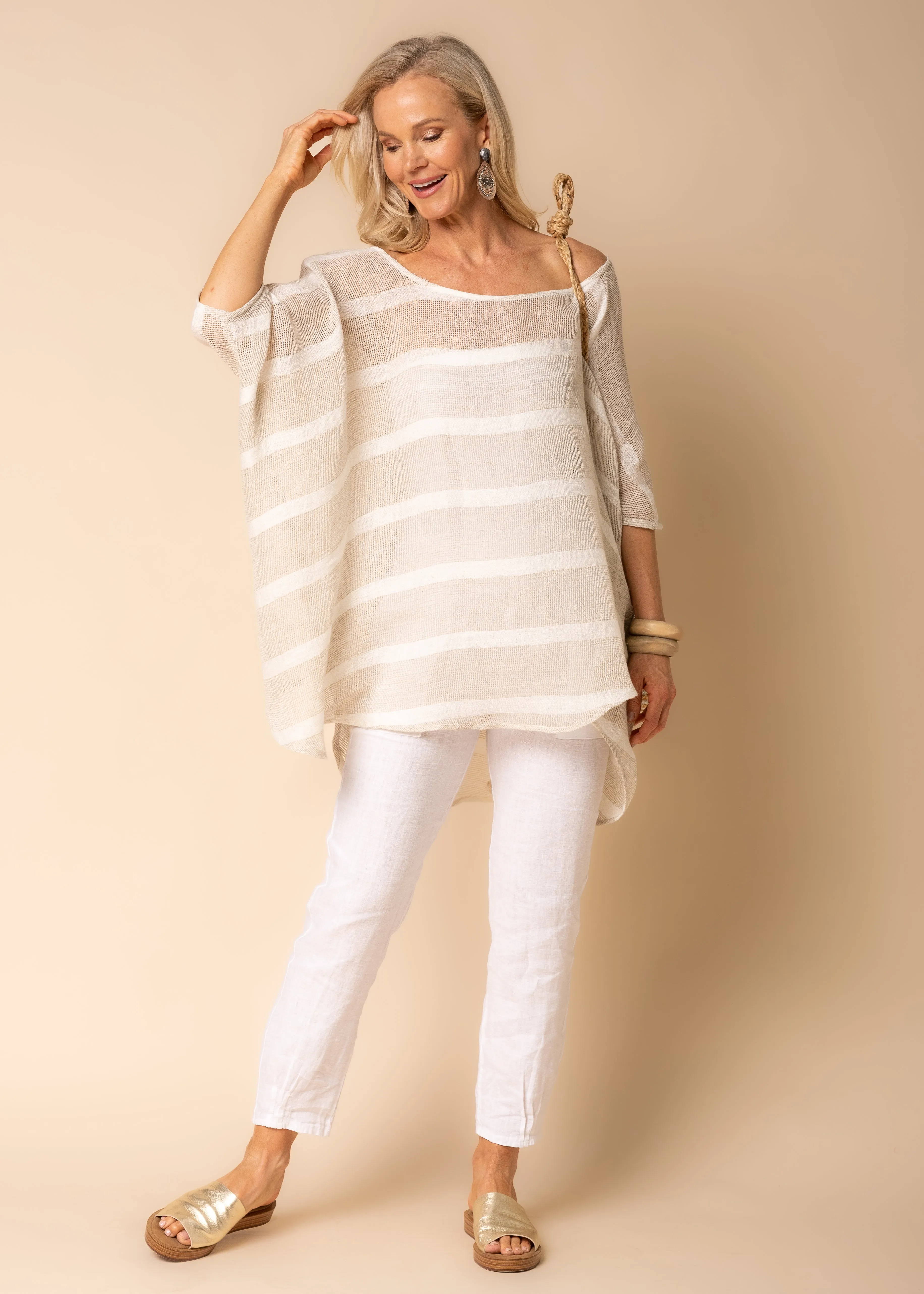 Portia Linen Blend Top in Latte