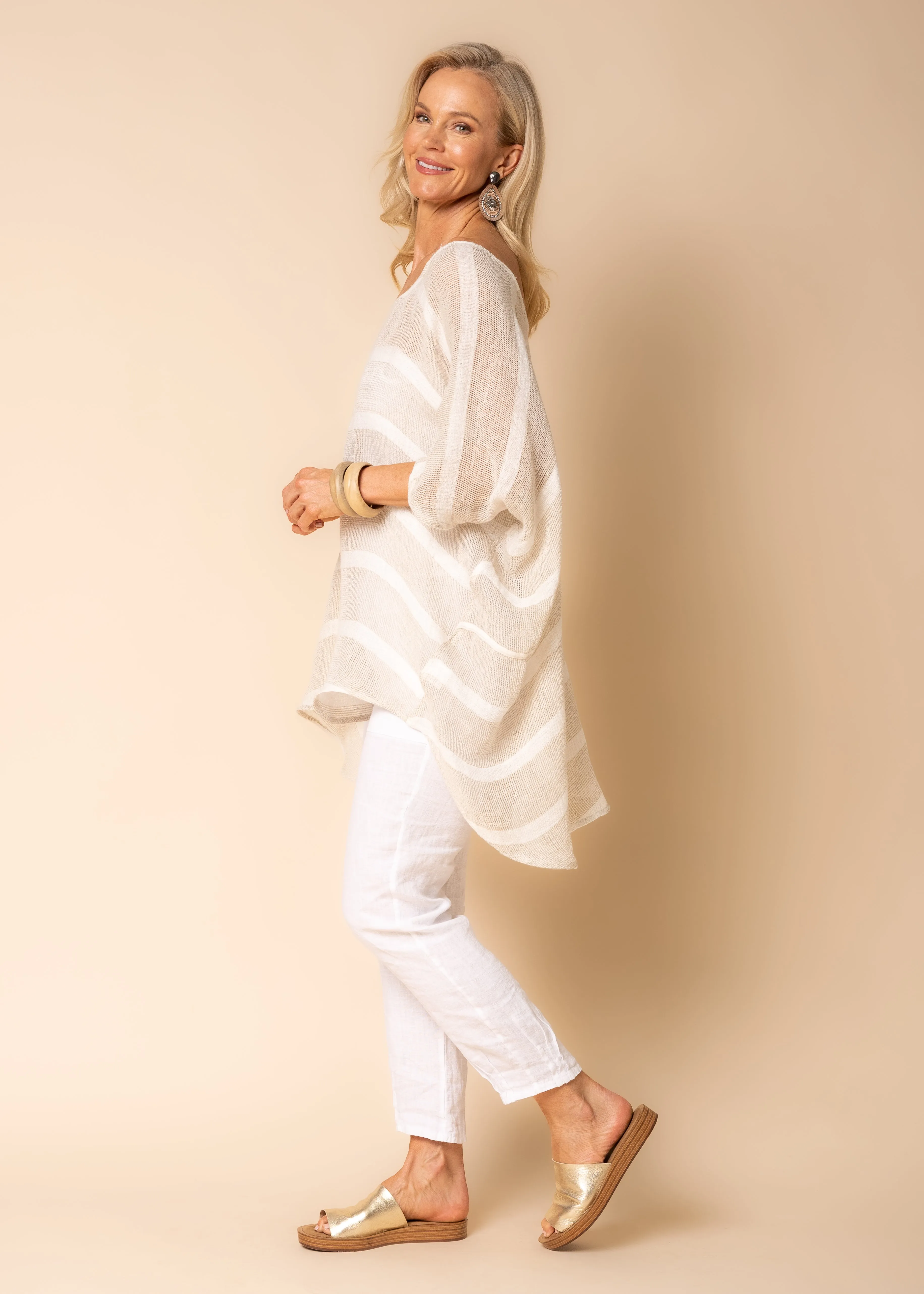 Portia Linen Blend Top in Latte