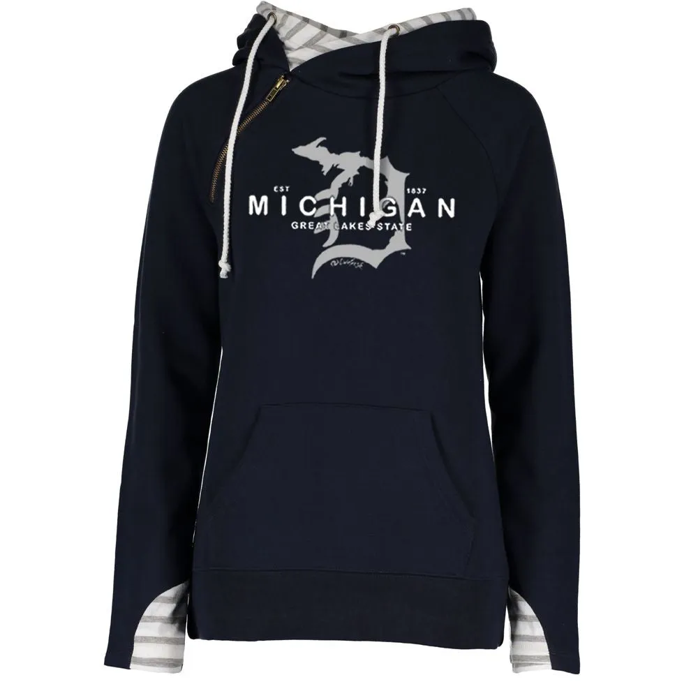 "Michigan D Established 1837" Women's Striped Double Hood Pullover