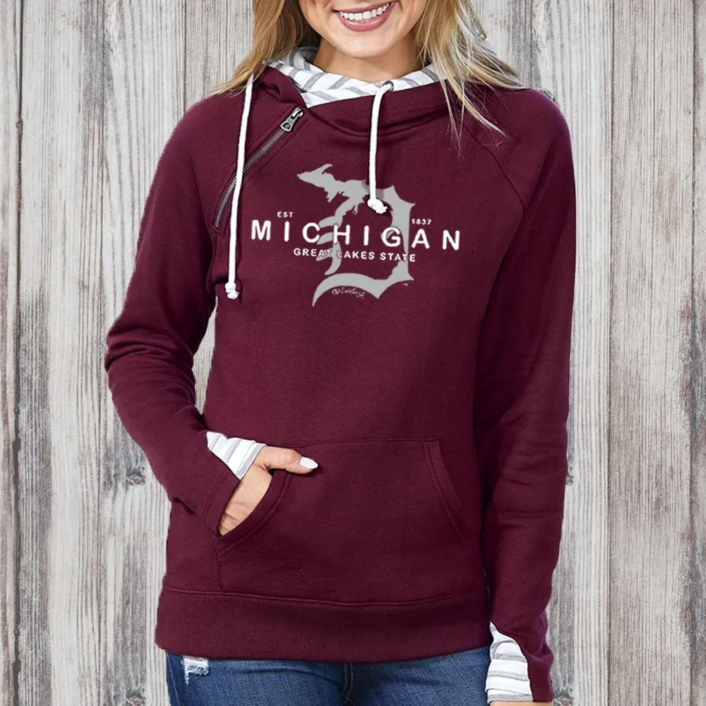 "Michigan D Established 1837" Women's Striped Double Hood Pullover
