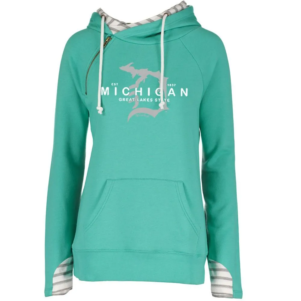"Michigan D Established 1837" Women's Striped Double Hood Pullover
