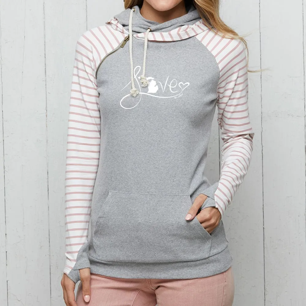 "Michigan Love #9" Women's Striped Double Hood Pullover CLEARANCE