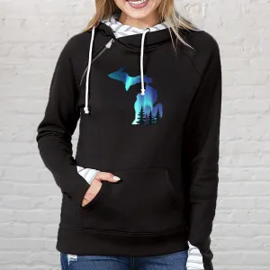 "Michigan Northern Lights" Women's Striped Double Hood Pullover