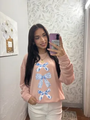 "Pink Coquette Blue Lace Bow"  Sweatshirt