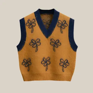 Retro Flower Jacquard Knitted Vest