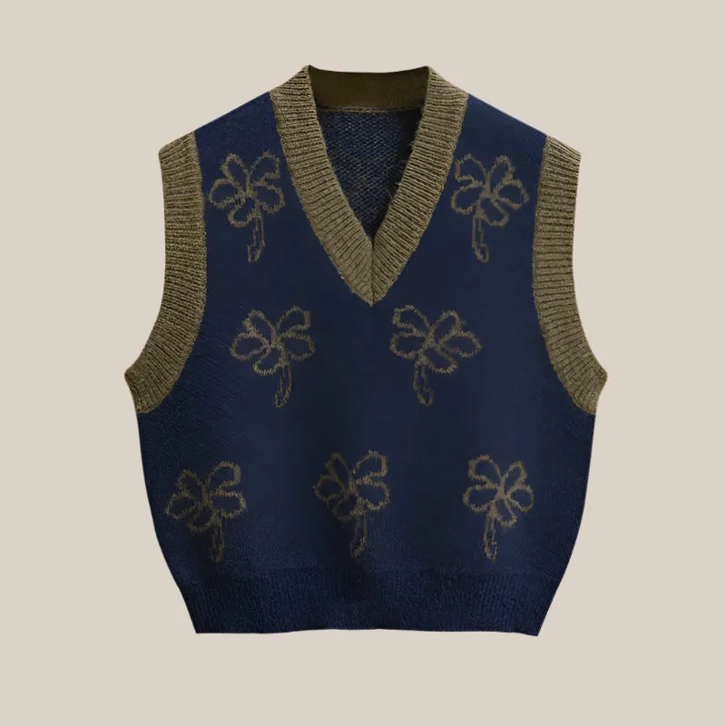 Retro Flower Jacquard Knitted Vest