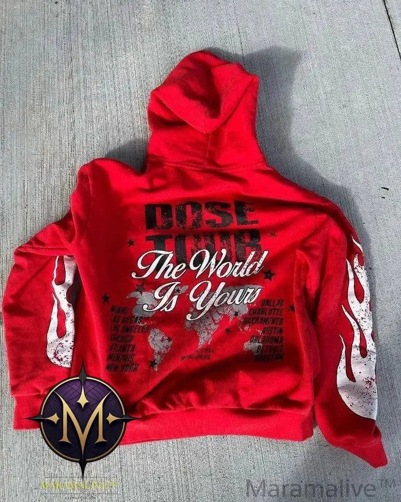 Retro Street Hip Hop Letter Print Oversized Hoodie Men's Fashion Trendy Goth Casual All-match Pullover