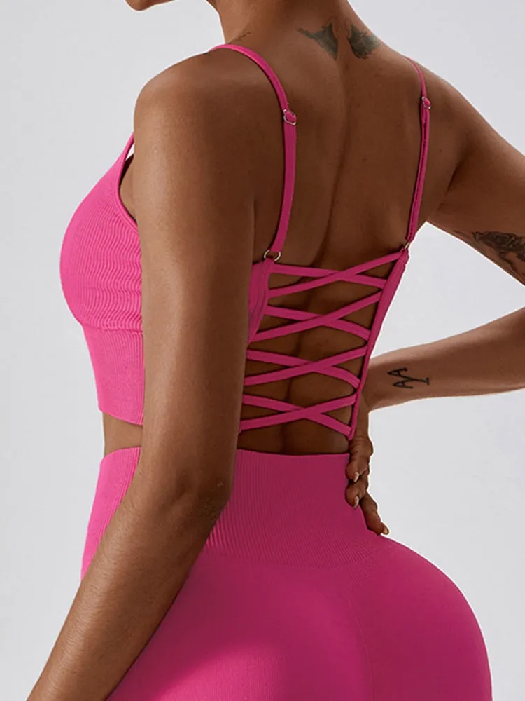 Ribbed Lace-Up Cropped Active Cami