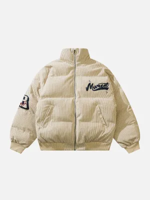 Rimiro - Vintage Letter Embroidered Corduroy Winter Coat