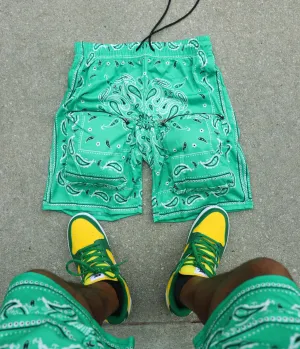 RISKY REWARDS GREEN BANDANA CARGO POCKET SHORTS