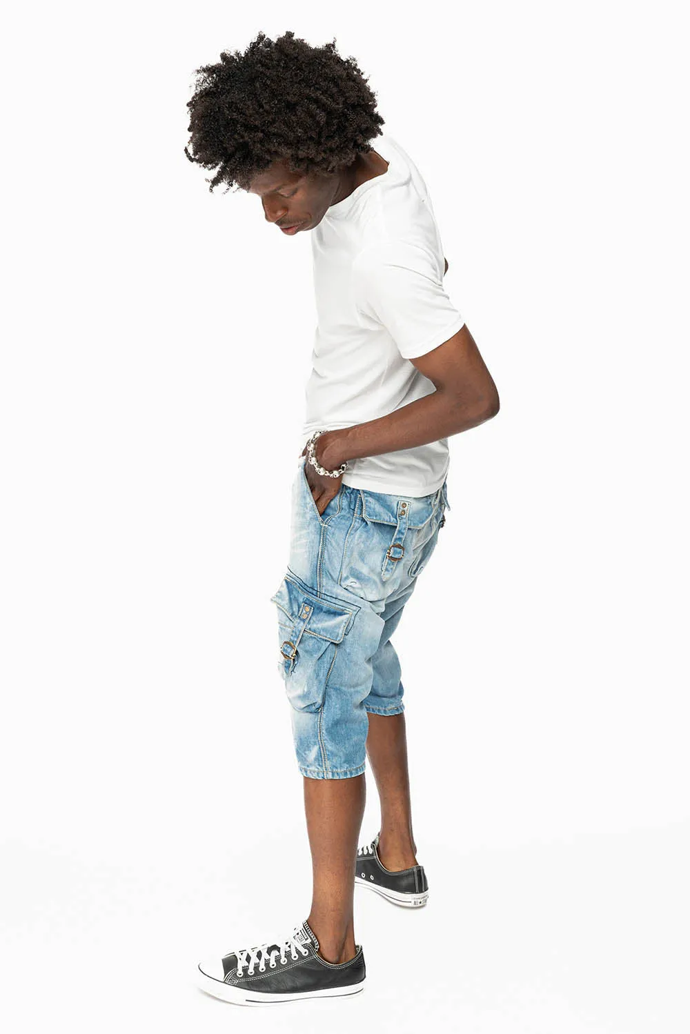 ROBINS LIMITED EDITION MILITARY STYLE CARGO SHORTS IN 5D LIGHT BLUE COLOR WASH