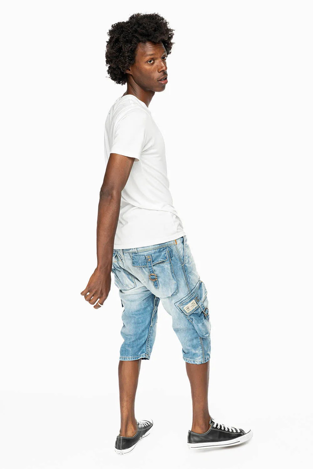 ROBINS LIMITED EDITION MILITARY STYLE CARGO SHORTS IN 5D LIGHT BLUE COLOR WASH