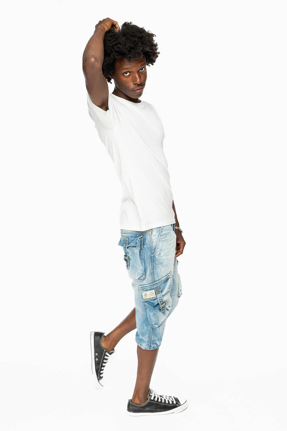 ROBINS LIMITED EDITION MILITARY STYLE CARGO SHORTS IN 5D LIGHT BLUE COLOR WASH