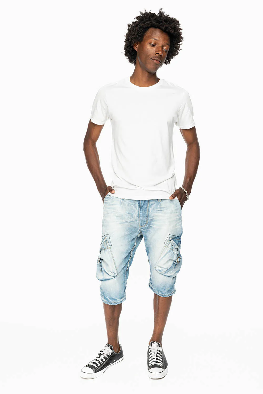 ROBINS LIMITED EDITION MILITARY STYLE CARGO SHORTS IN 5D LIGHT BLUE COLOR WASH