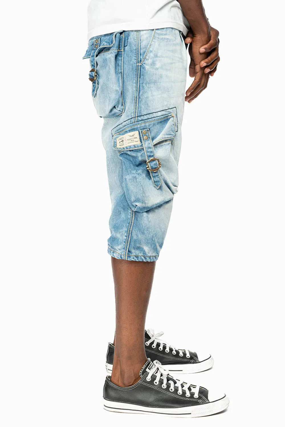 ROBINS LIMITED EDITION MILITARY STYLE CARGO SHORTS IN 5D LIGHT BLUE COLOR WASH