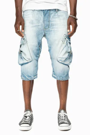 ROBINS LIMITED EDITION MILITARY STYLE CARGO SHORTS IN 5D LIGHT BLUE COLOR WASH