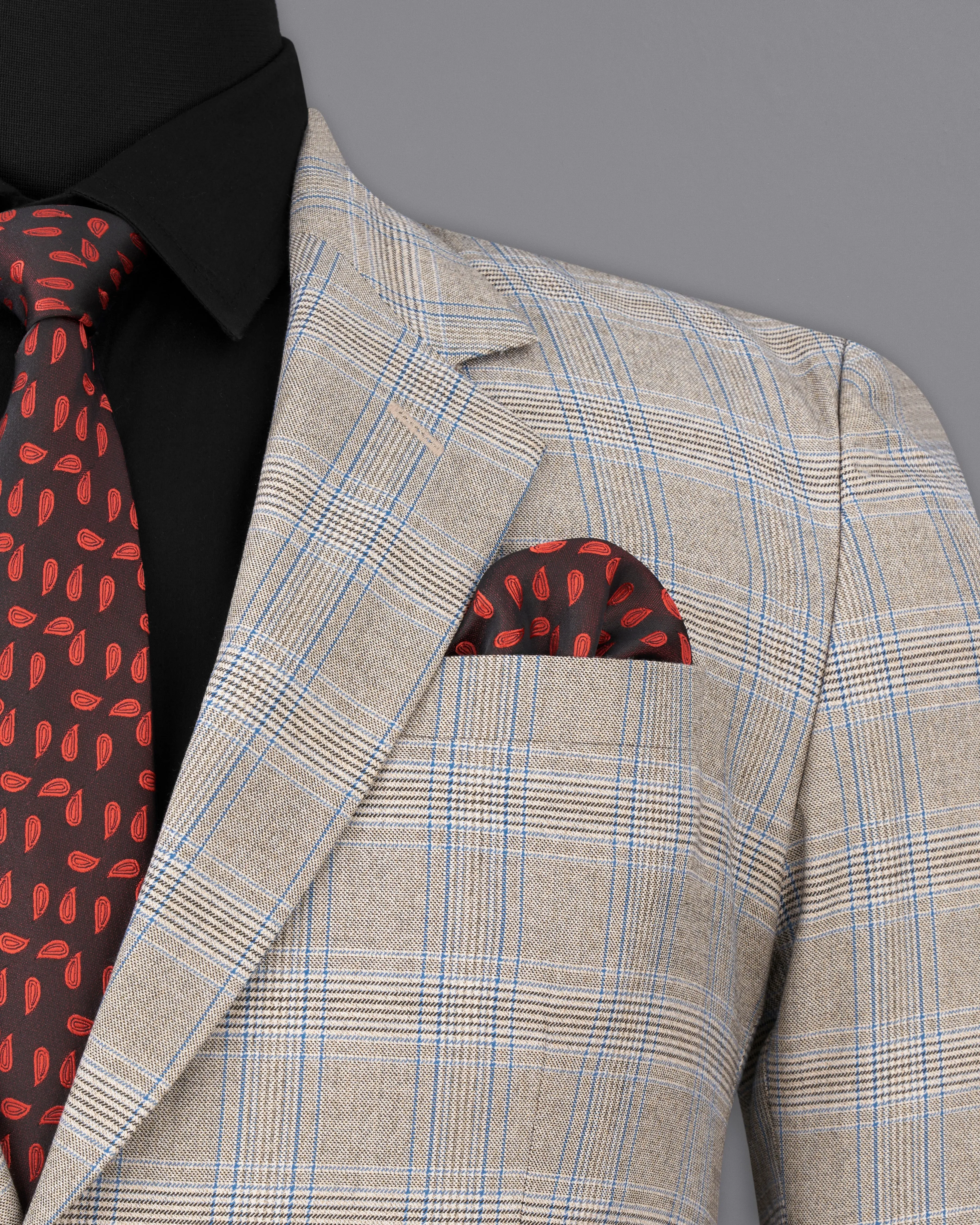 Sandrift Brown with Persian Blue Plaid Single Breasted Blazer