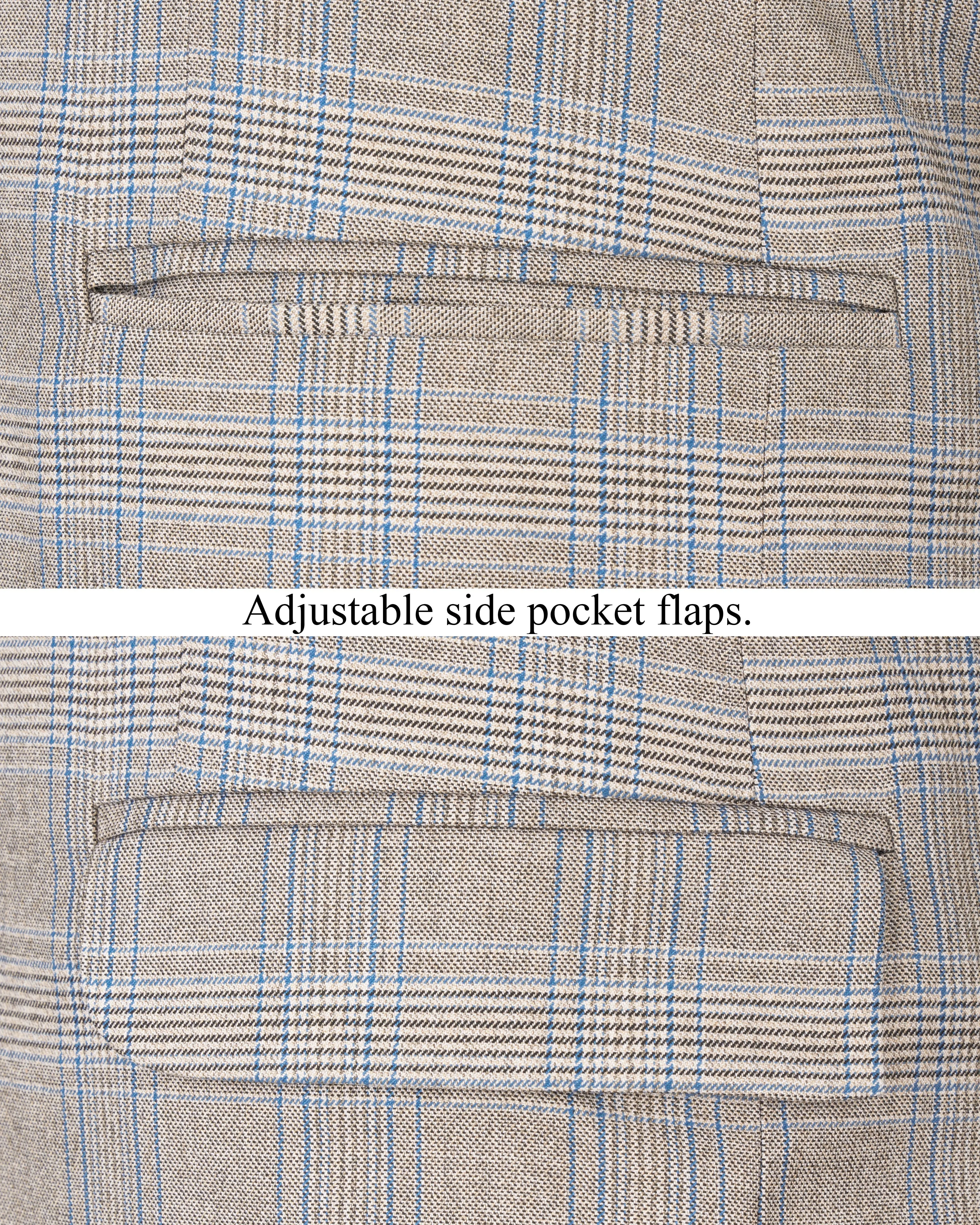Sandrift Brown with Persian Blue Plaid Single Breasted Blazer