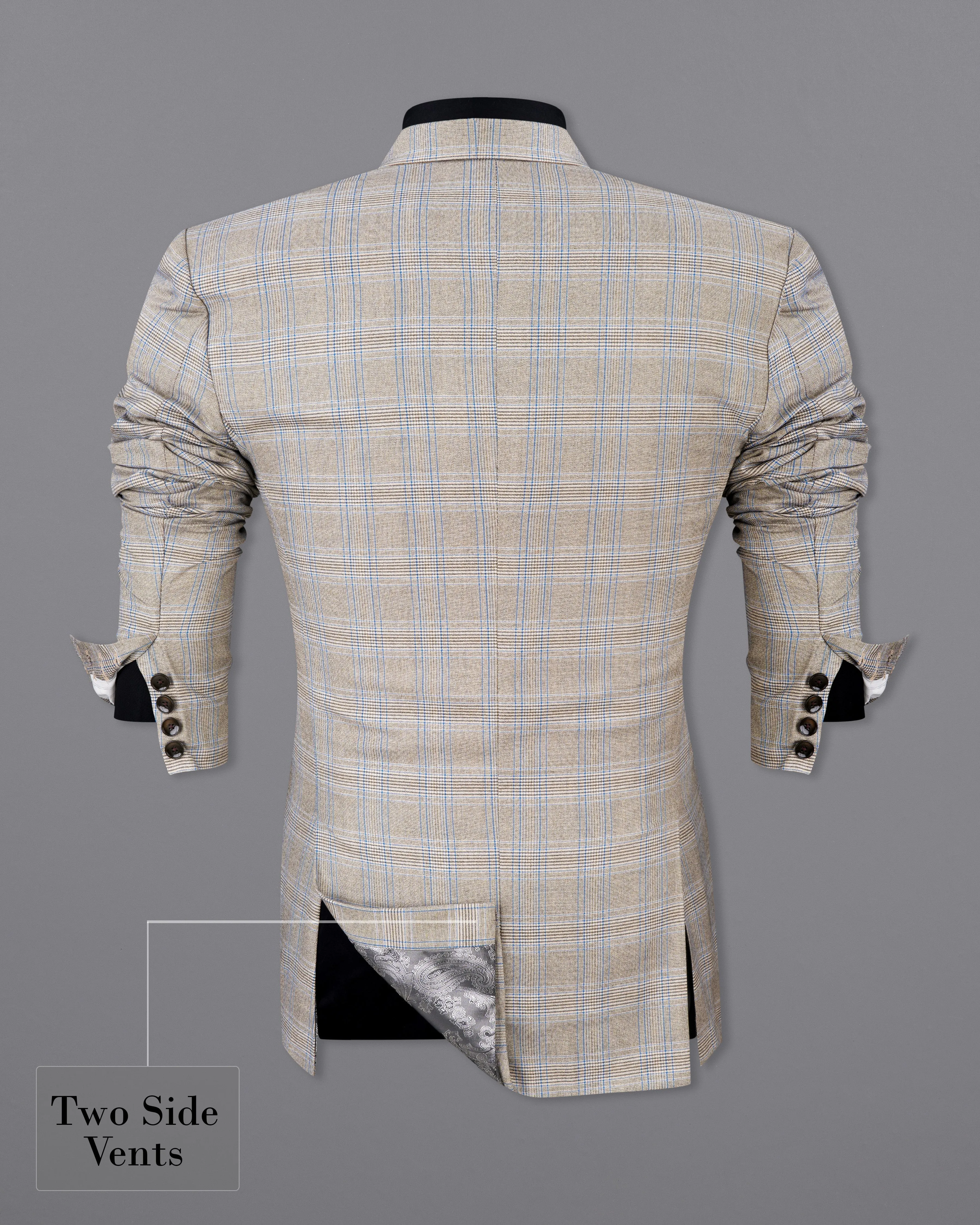 Sandrift Brown with Persian Blue Plaid Single Breasted Blazer