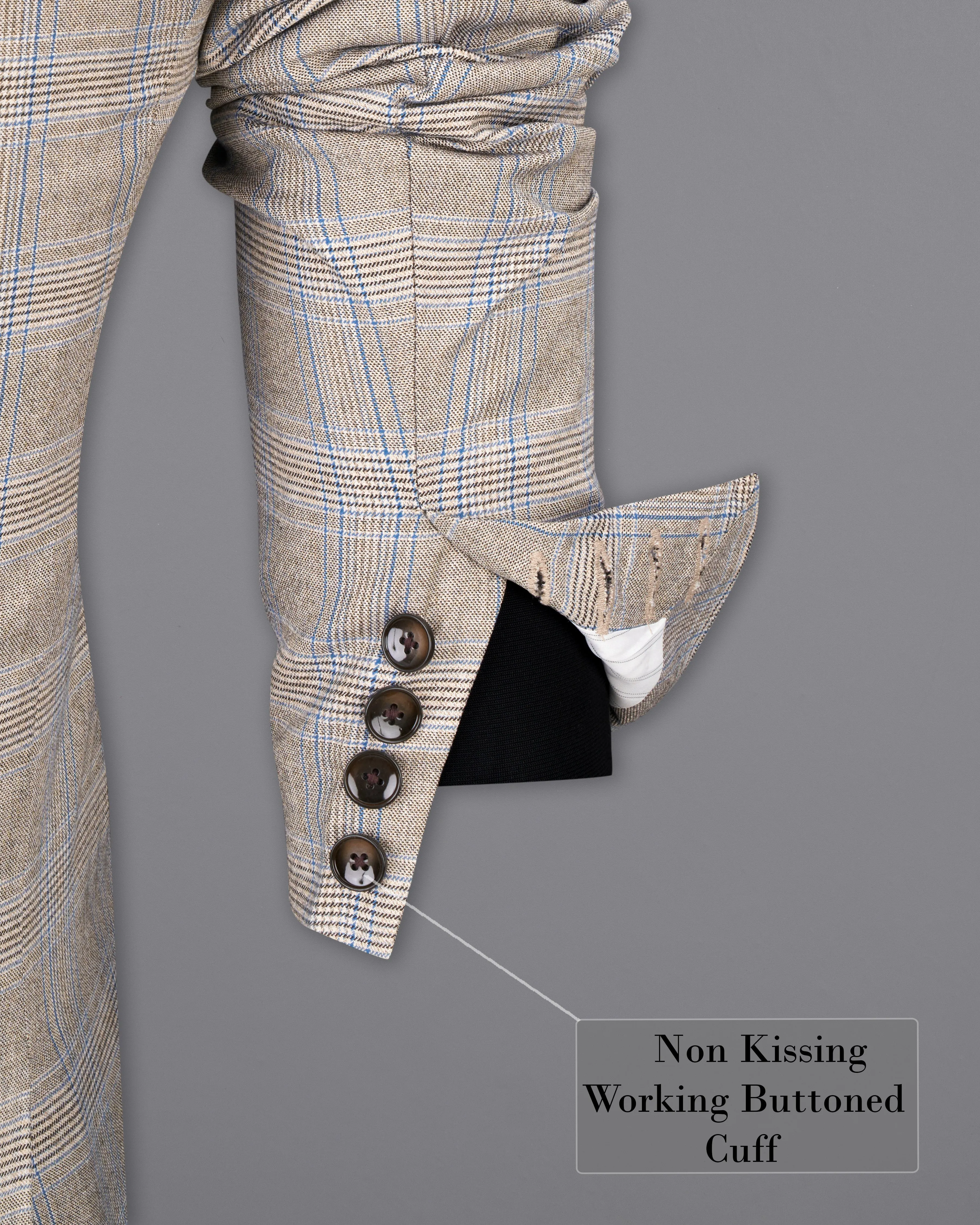 Sandrift Brown with Persian Blue Plaid Single Breasted Blazer