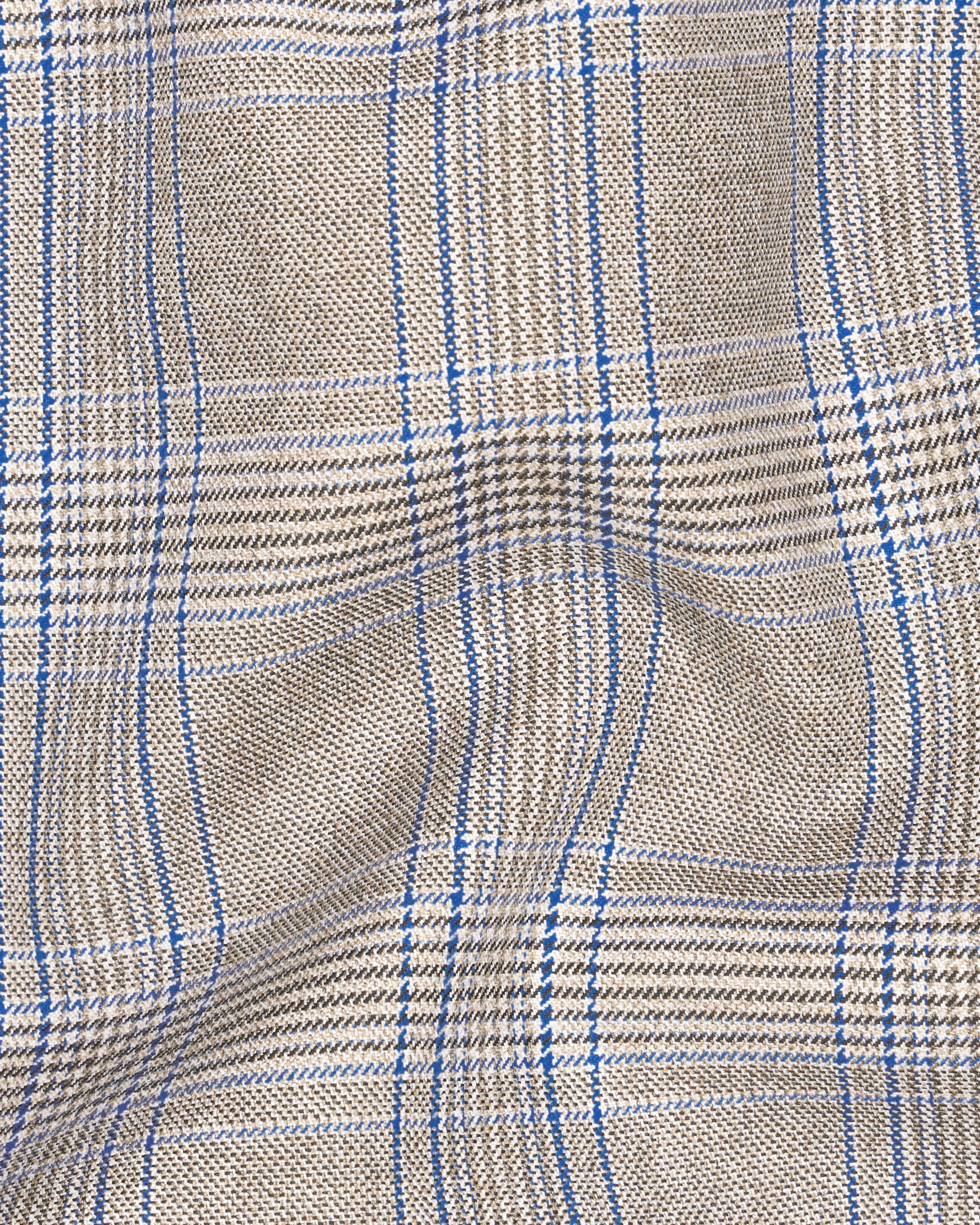 Sandrift Brown with Persian Blue Plaid Single Breasted Blazer