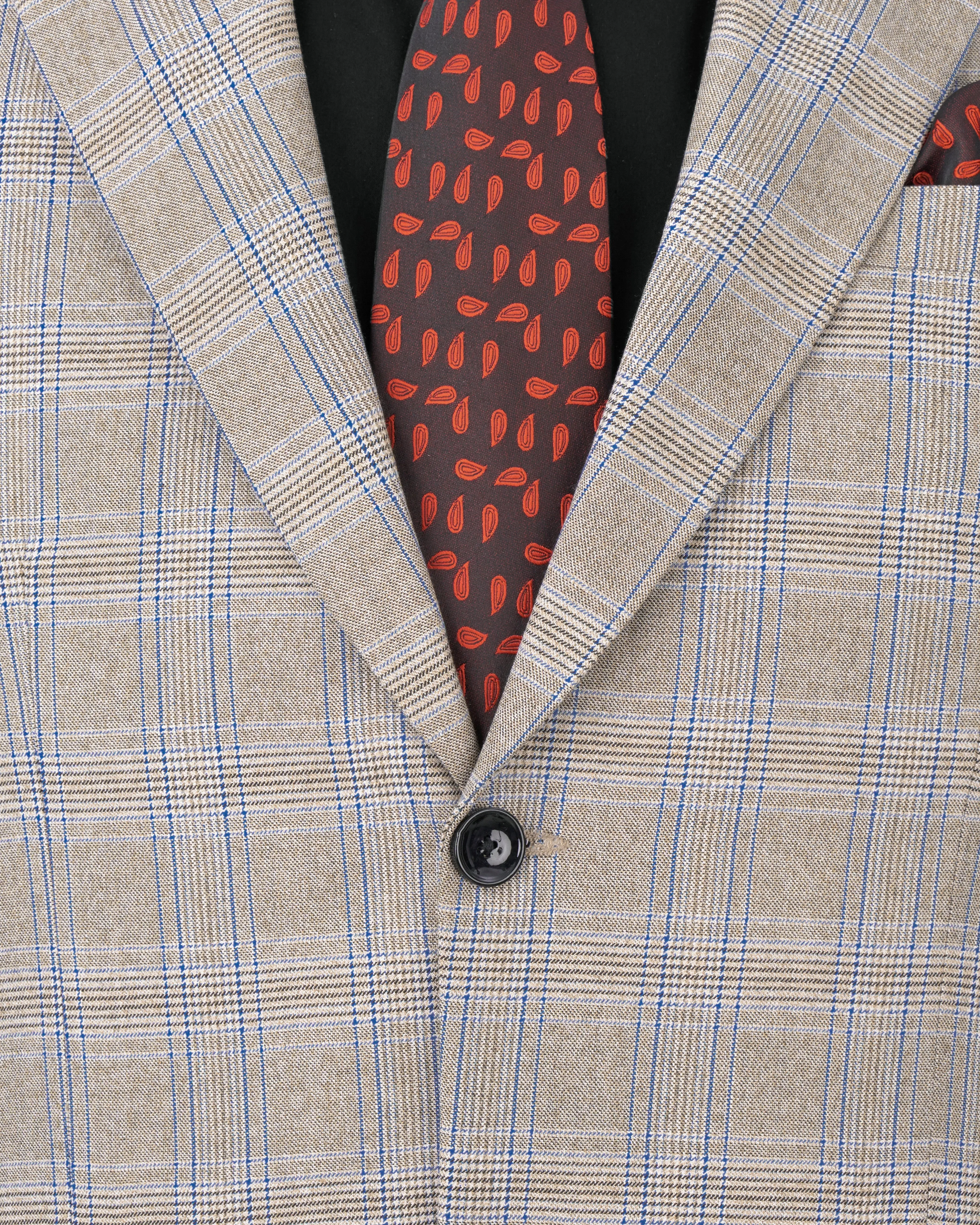 Sandrift Brown with Persian Blue Plaid Single Breasted Blazer