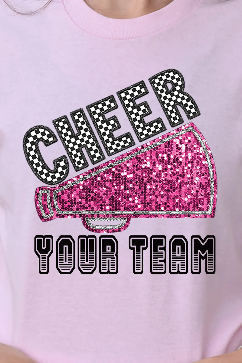 Sequin Pink Cheer Your Team Short Sleeve Relaxed Fit T-Shirt