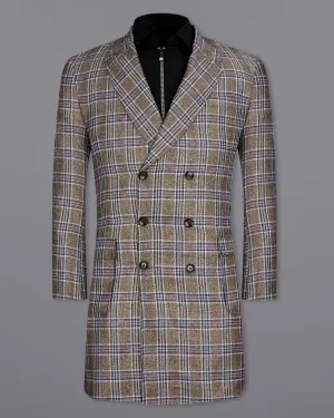 Shadow Brown with Rhino Blue Plaid Double Breasted Trench Coat